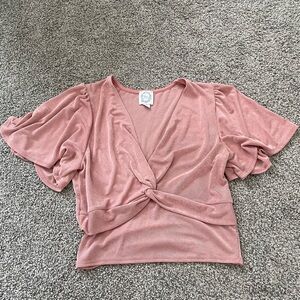 Blue Rain Blush Twist-Front Blouse